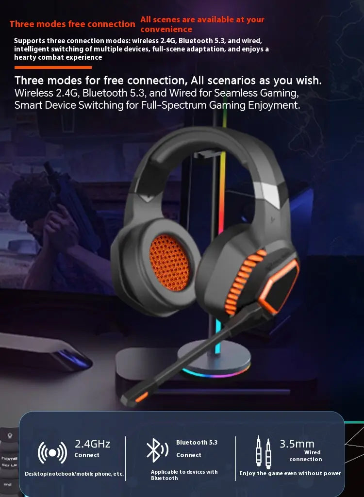 Wireless Bluetooth Gaming Headset With Noise Reduction 50hours battery