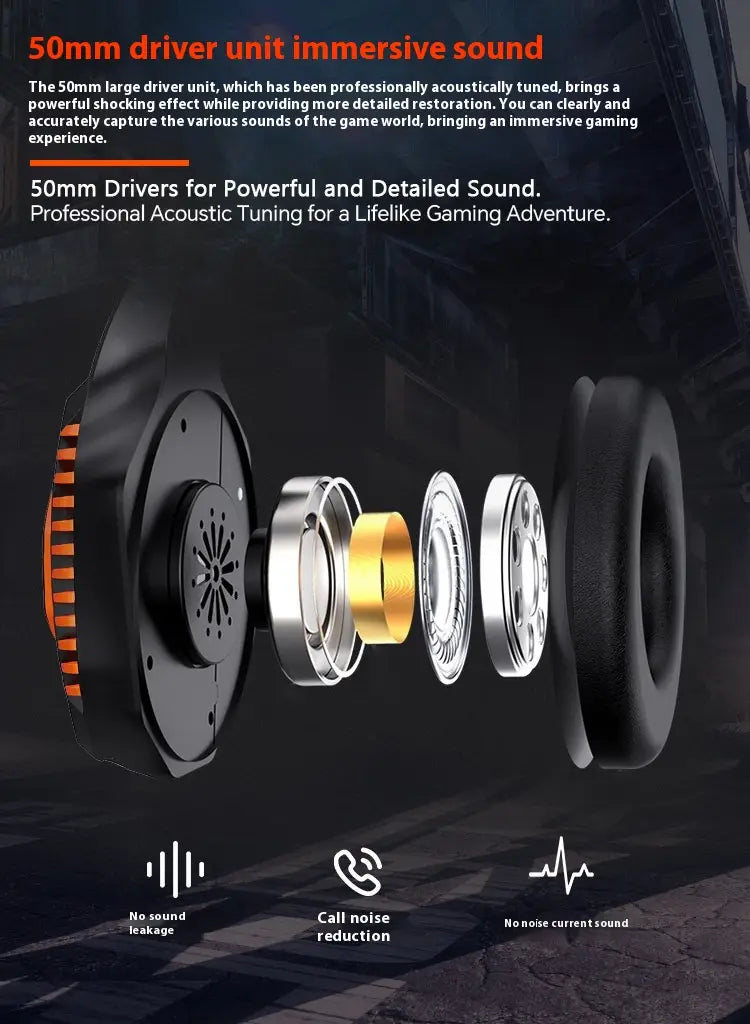 Wireless Bluetooth Gaming Headset With Noise Reduction 50hours battery